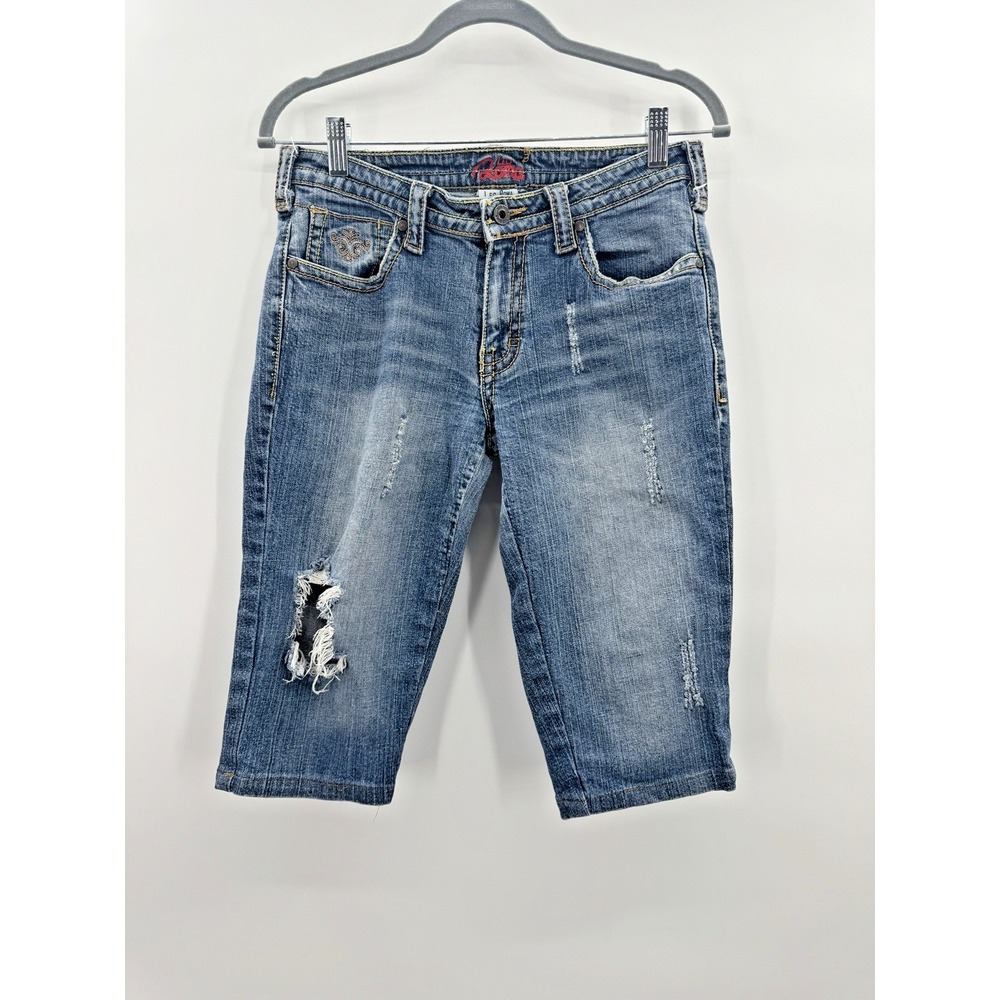 VTG Y2K Leo Roma Jean Size 9 Denim Jorts Short Low Rise Embroidered Pocket Italy - Picture 1 of 11
